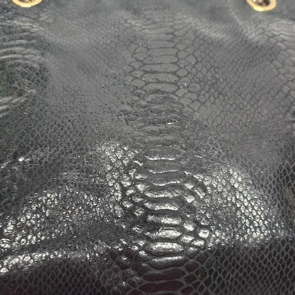 Michael Kors Python Snakeskin Embossed Leather Black Chain Hand Bag Boho Chic